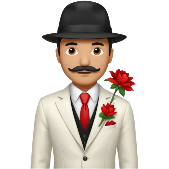 Mobster in White Suit – White jacket, red flower on lapel, mustache, black hat.



 emoji