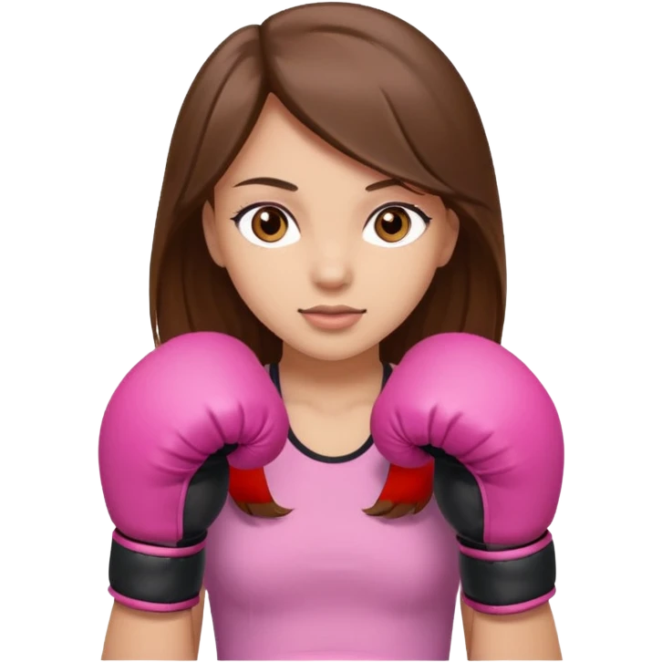 Girl with long brown hair brown eyes light skin wearing boxing pink boxing gloves emoji