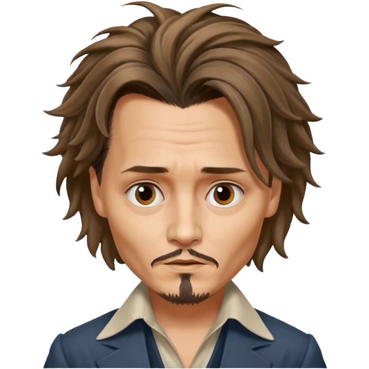 Johnny Depp inspired emoji, playful expression, recognizable hair, no text emoji