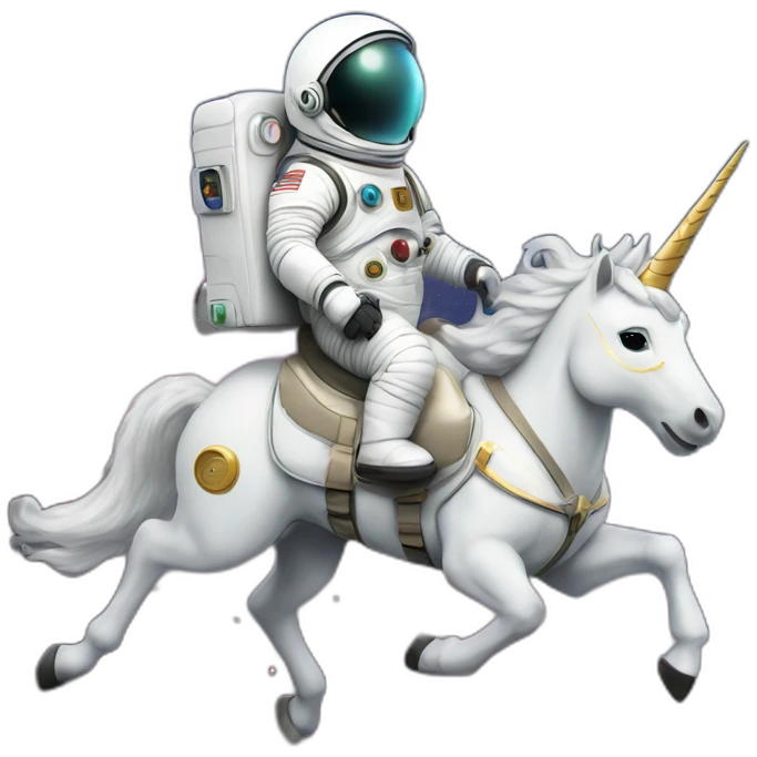 Austronaut in space suit riding a unicorn emoji