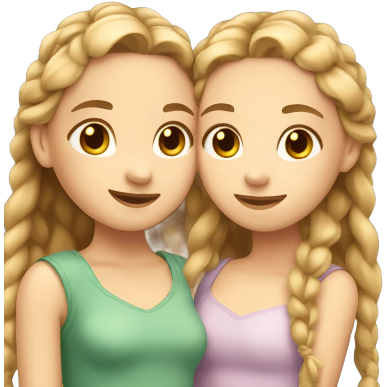Two girls hugging one girl has dark blonde braids and fair skin one girl has blonde braids and fair skin emoji