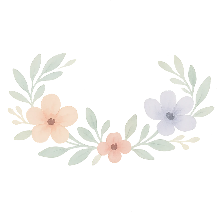 watercolor art illustration of a delicate fairy crown made of flowers and leaves, calm pastel colors, white background, designed for sticker printing emoji