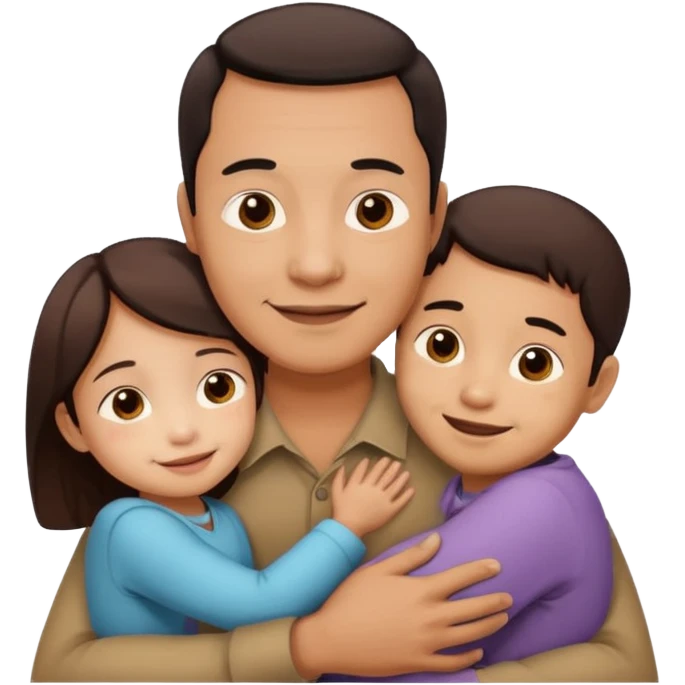Indonesian father with son and daughter, hugging emoji