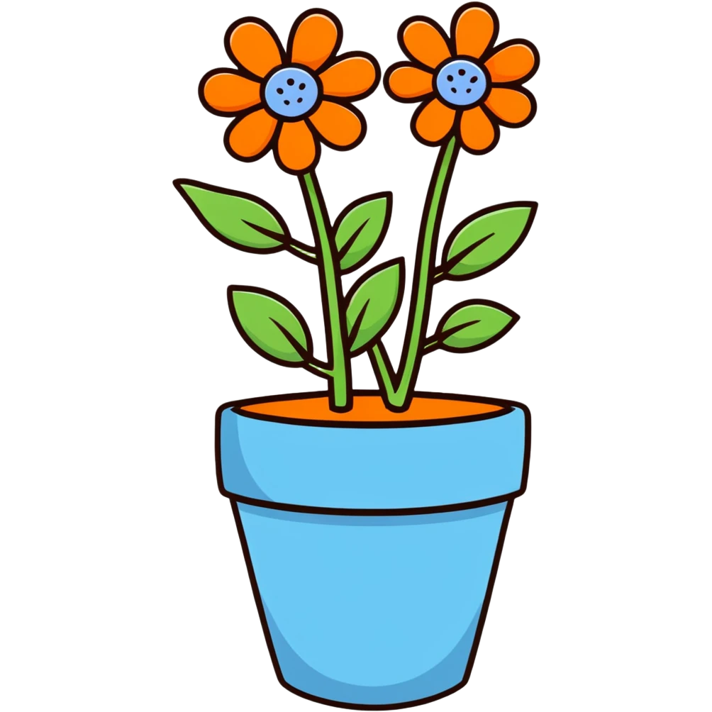 pastel blue flowers growing in a cute pot emoji