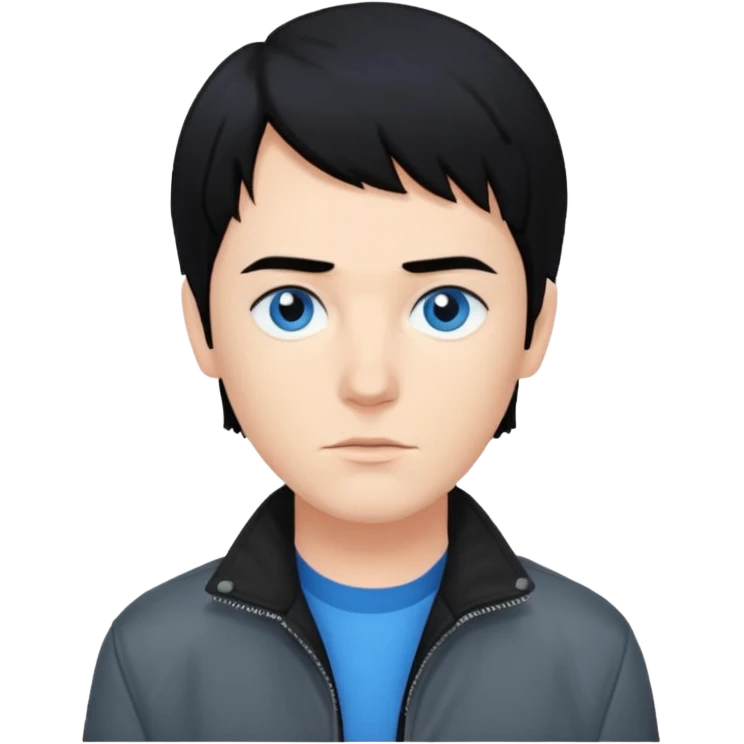 Neil McCormick from Mysterious Skin with blue eyes, black hair, black shirt, gray jacket emoji