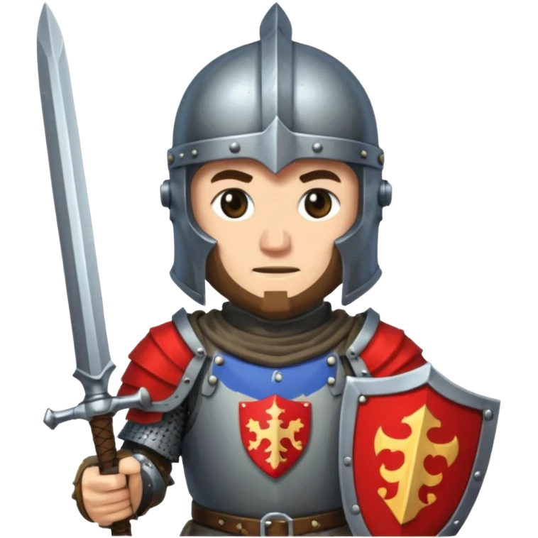 give me medieval knight with a helm, and he has a gauntlet holding a sword. style can be a bit pixelated /8bit emoji