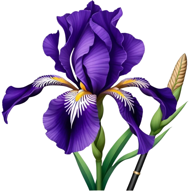 Beautiful purple iris flower with distinctive three falls and three standards, showing typical iris shape with sword-like leaves emoji