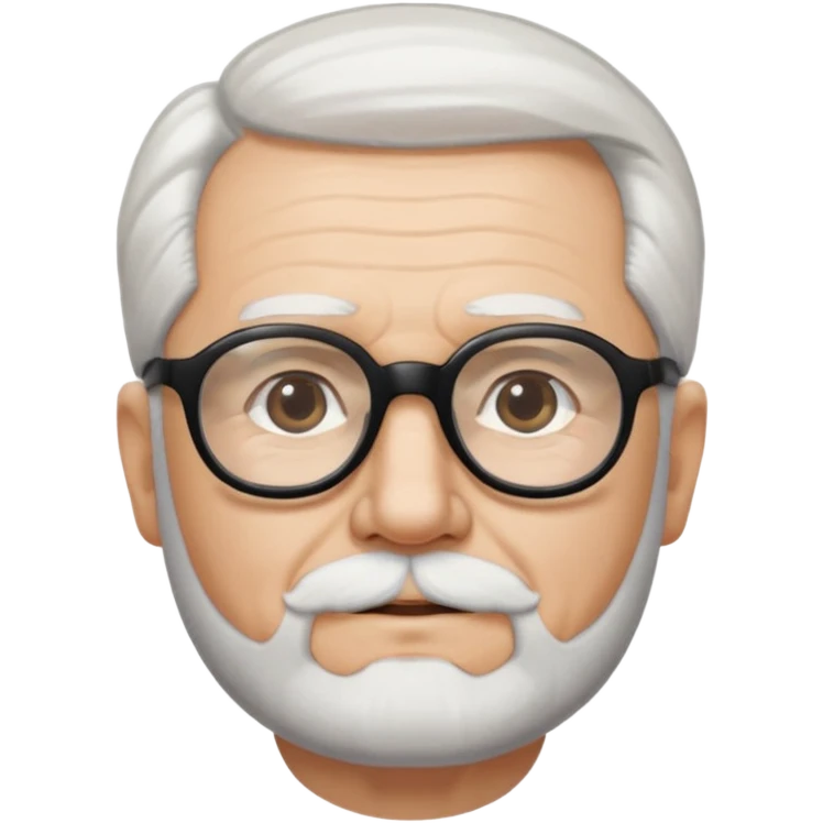 An elderly man with neatly combed white hair swept back and wears black rectangular glasses. His face is oval-shaped with  a small white beard.  emoji