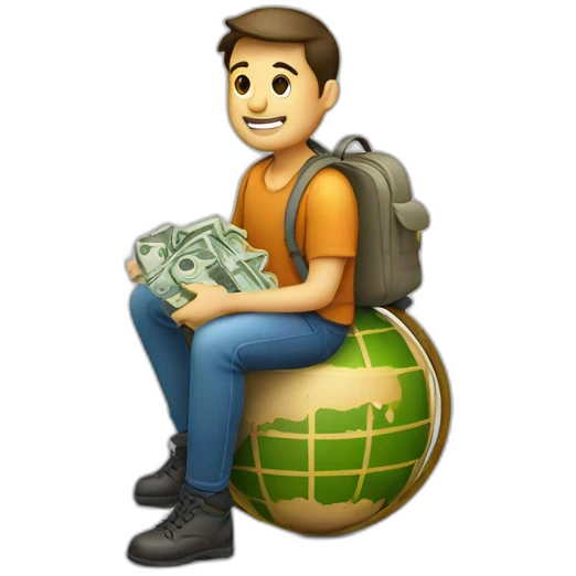 man sitting on globe with money bag emoji