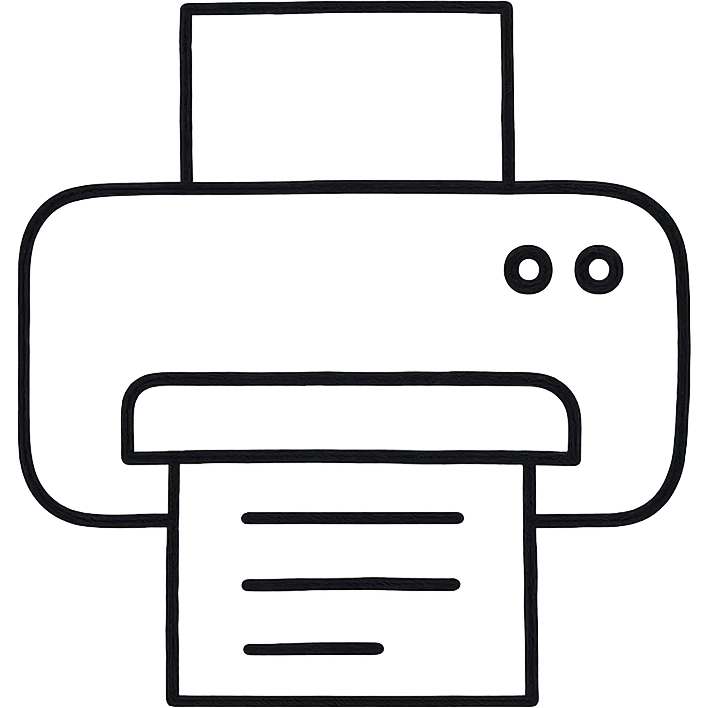 A printer emoji in icon-black-outlined-hand-drawn style emoji
