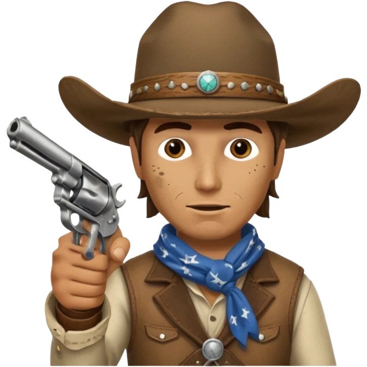 A cowboy pointing his revolver in your face  and saying, "Give me your money." emoji