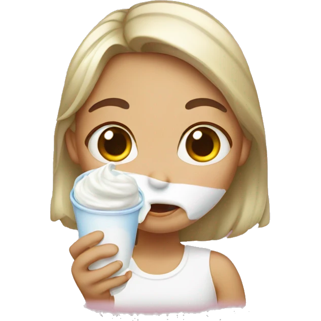 A girl with yogurt on her face emoji