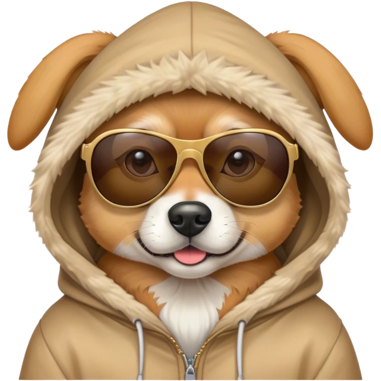 Dog wearing hood and sunglasses  emoji