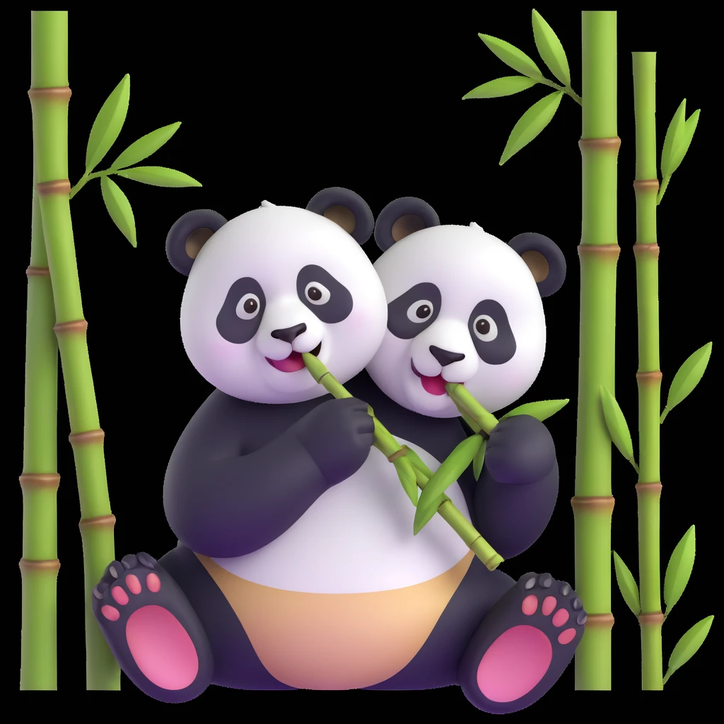 panda eating bamboo in forrest background, close up pose emoji