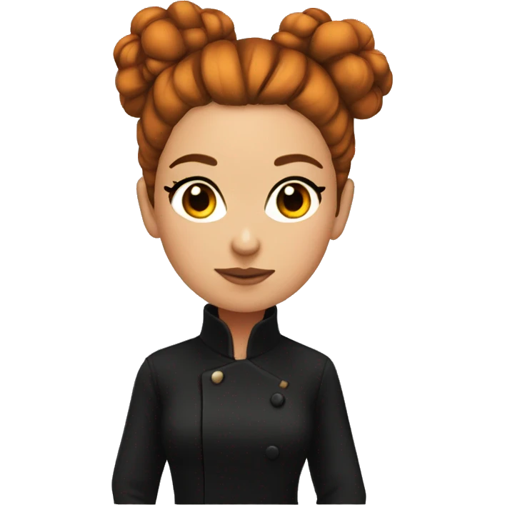 orange girl with brown hair, with shiny black coat with hair in a messy bun with heavy makeup on emoji