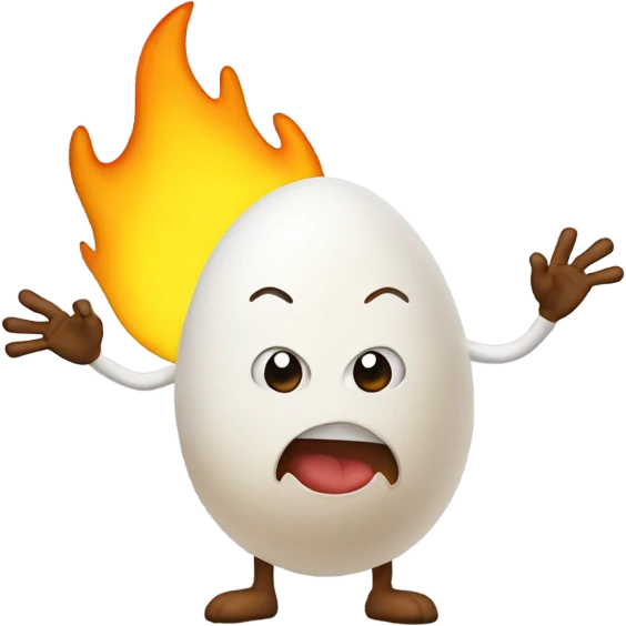 Cartoon fired egg with arms and legs emoji