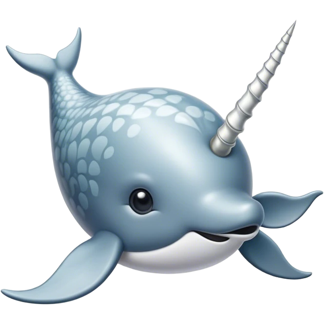Cinematic Noble Narwhal Portrait Emoji, Poised and majestic, with a robust, streamlined body draped in mottled, silvery-gray skin, featuring a long, spiraled, ivory tusk and deep, thoughtful eyes that exude ancient oceanic wisdom, Simplified yet sharp and sophisticated features, highly detailed, glowing with a soft, ethereal arctic glow, high shine, intelligent and enigmatic, stylized with an air of mythical marine grandeur, focused and graceful, soft glowing outline, capturing the essence of a watchful and confident sea unicorn that appears ready to glide out of the screen with timeless authority! emoji