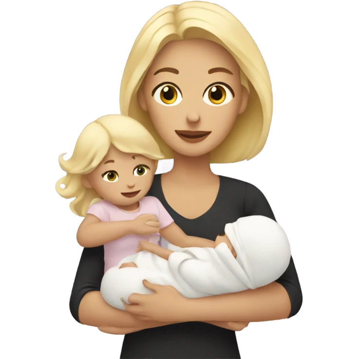 blonde woman holding three babies emoji