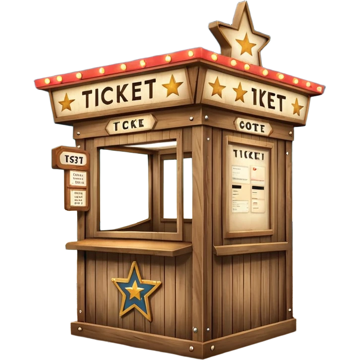 A ticket booth with retro lights and star-shaped sign. emoji