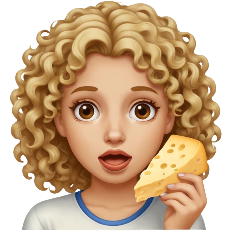 Girl with dirty blonde highlights on the end hair curly rolling her eyes all the way back with her mouth open and white Philadelphia cheese on her cheeks emoji