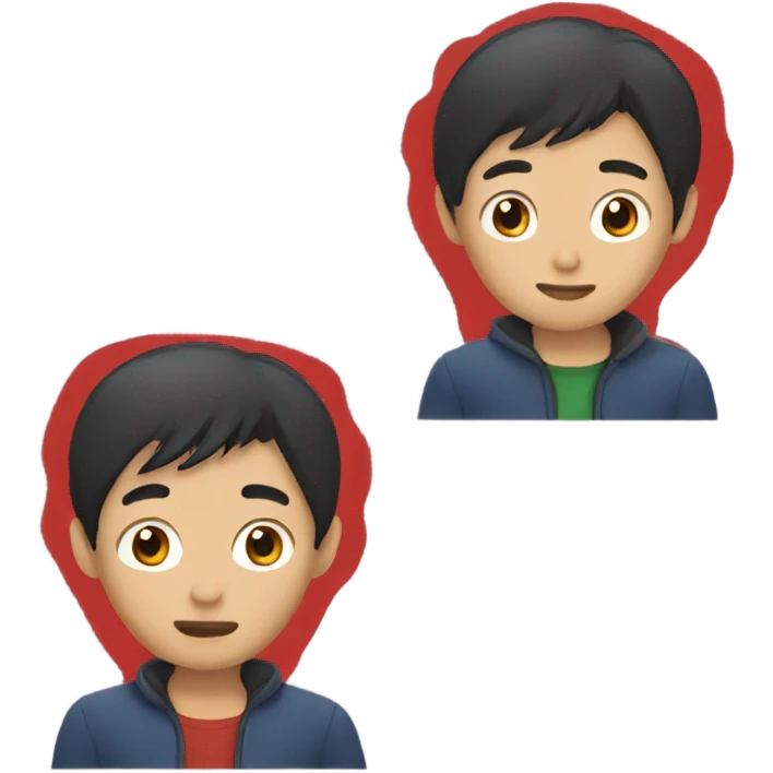 Asian boy wearing red gloves emoji