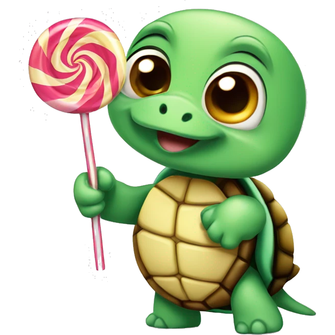 Cute turtle with lollipop  emoji