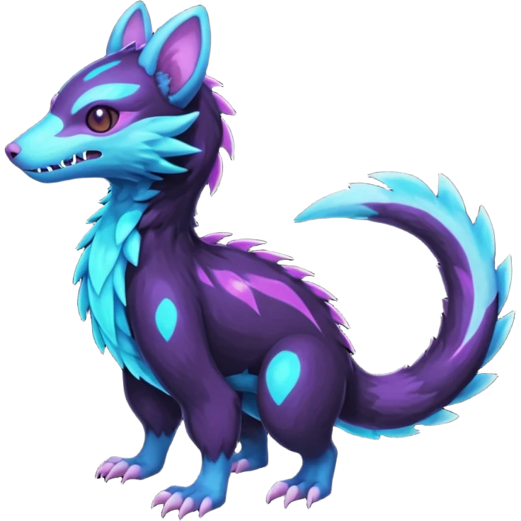Colorful bioluminescent dark abysmal abyssal neon-glowing Trico-Sergal-Furret-Ferret-Wickerbeast-Vernid-fusion-Fakemon-animal-hybrid-creature, full body emoji