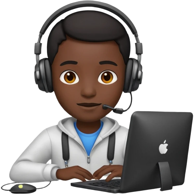 developer emoji, person with headphones and computer, black skin tone emoji