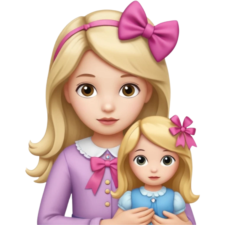 Girl child with bow in hair and doll emoji