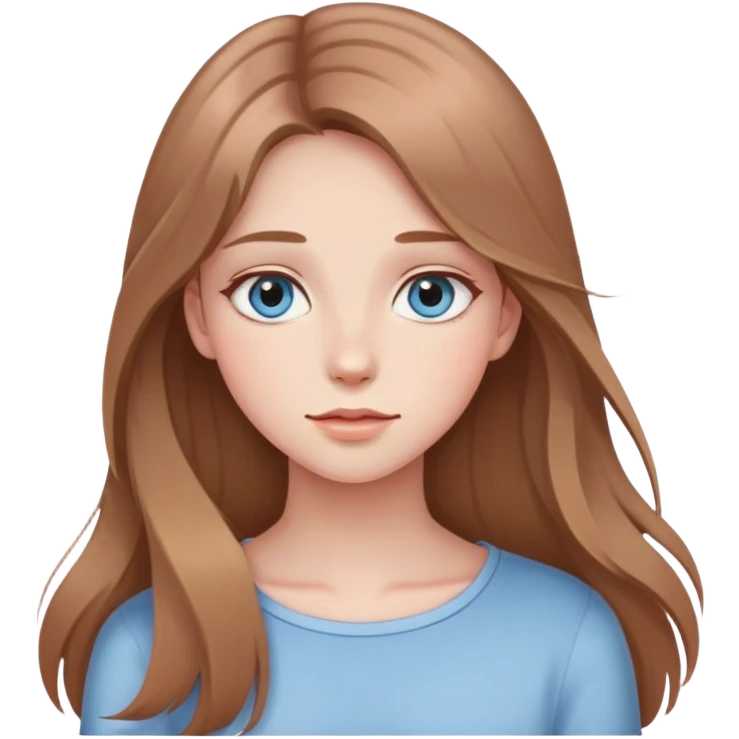 Defined Girl with long thin, light-brown hair, sky eyes, lots of blush emoji