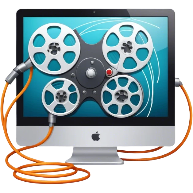 Create a vibrant and modern icon representing Animation and Motion Design, featuring elements like a film reel, a computer screen, and dynamic motion lines. The design should be visually engaging, colorful, and dynamic, without any emojis. The background must be transparent. emoji