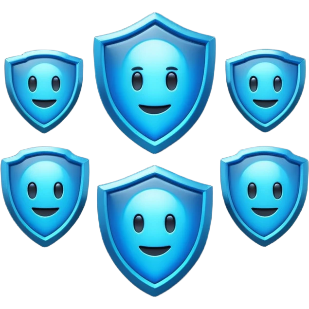 Futuristic glowing blue emoji badge set for the brand name “DRAEV” — includes shield, checkmark, camera, briefcase, verified tick, bot face, and rocket. Neon blue glow, dark gradient background, cyber aesthetic, 3D soft lighting, premium tech style. emoji
