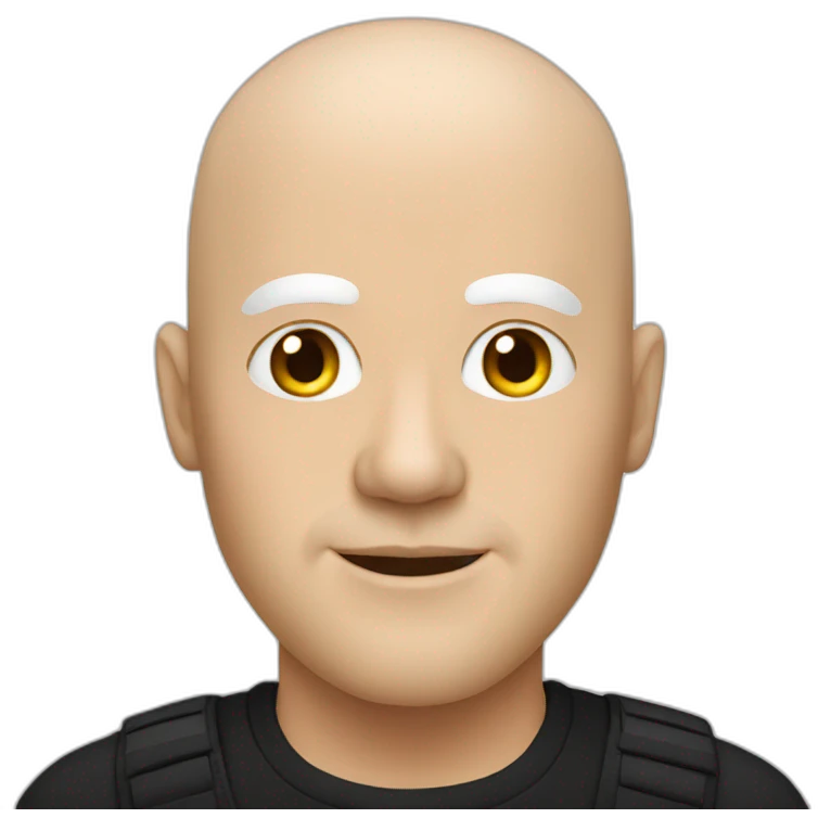 White bald man, big face dressed in black emoji