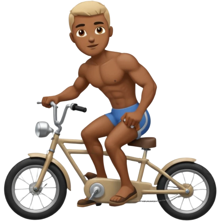 Black big men without shirt riding an old small bike emoji