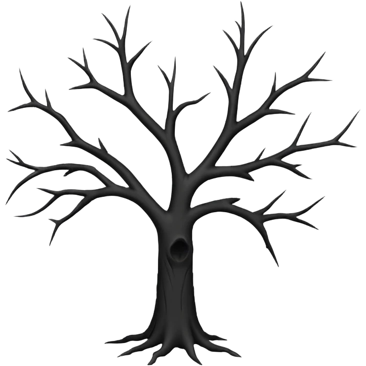 black dead tree silhouette, leafless, minimal style, few branches, simple shape, no background emoji
