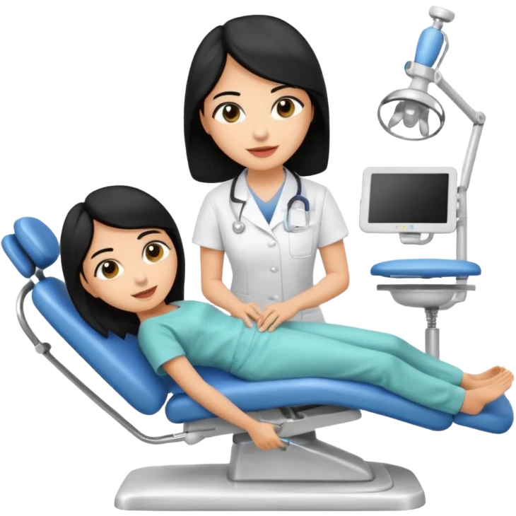 olive skin dentist with black hair leaning over a patient in a dental chair emoji