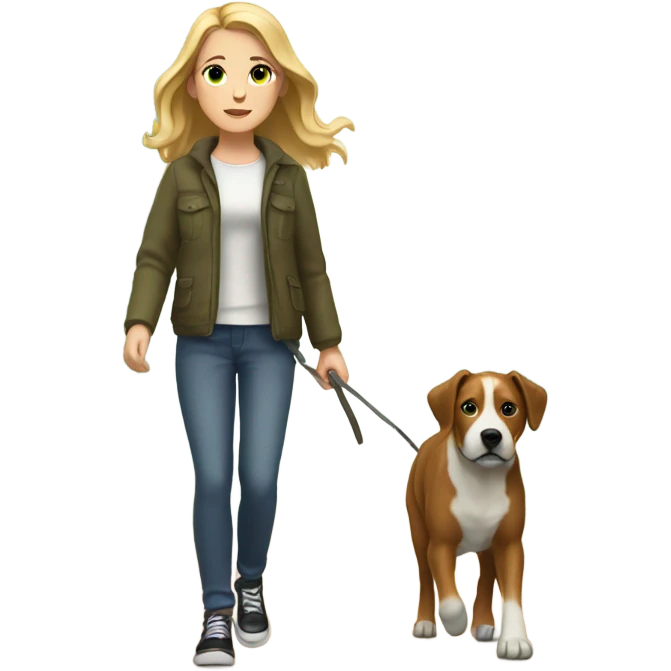 White girl walking dog on forest emoji