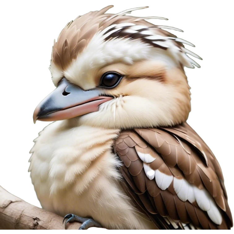 Meme-Worthy Cute Sleeping Kookaburra Portrait Emoji, Head resting peacefully with a contented smile, showcasing a stout build and a luxuriously soft brown plumage, eyes shut in a serene, restful doze, Simplified yet hilariously adorable features, highly detailed, glowing with a soft, drowsy light, high shine, relaxed and utterly lovable, stylized with an air of playful laziness, bright and heartwarming, soft glowing outline, capturing the essence of a comically sleepy kookaburra, so meme‐worthy it feels like it could instantly become the next viral sensation of adorable slumber! emoji
