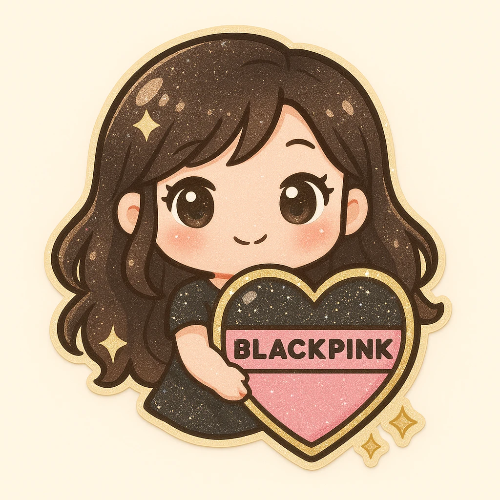 Add glitter and sparkles to the BLACKPINK-inspired chibi sticker, keeping the style cute and collectible. emoji