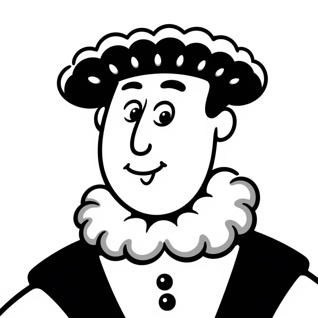 Henry the 8th hand-drawn with silly smile and oversized hat emoji
