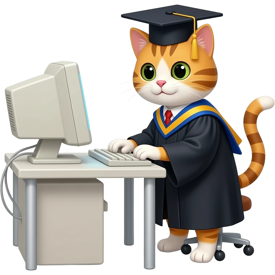 a graduate cat typing on a computer emoji