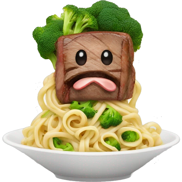 steak noodles with broccoli emoji