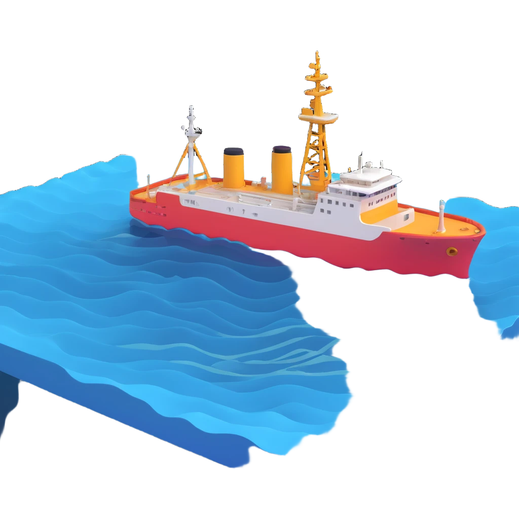 Hydroacoustic map showing radio waves from a ship on the water surface scanning down to the seabed emoji