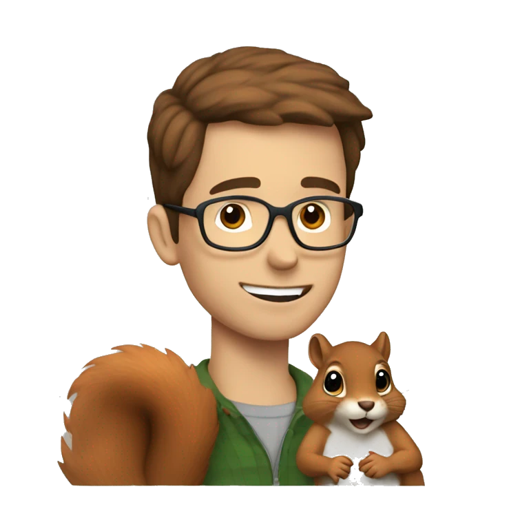 A man with brown hair, glasses and fair skin, feeds a squirrel emoji