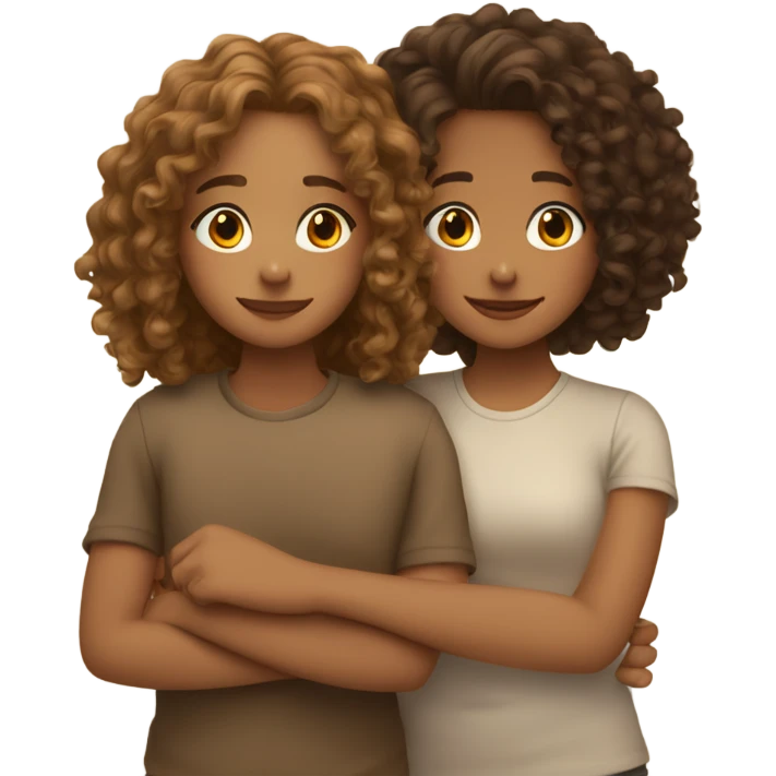 Two best friends hugging, one is light tan with shoulder length curly hair and the other girl is brown with long brown curly hair emoji