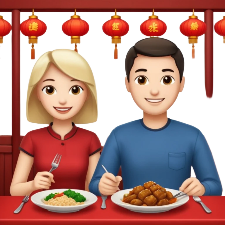 ligth couple having dinner at a Chinese restaurant emoji