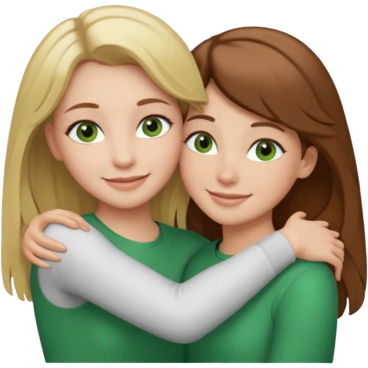 Maman : cheveux marrons, yeux marrons peau blanche fille cheveux blond yeux verts peau blanche qui se font un câlin  emoji