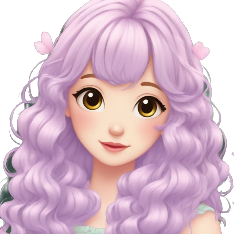 Cute kawaii gorgeous pretty anime cartoon pastel lady and beautiful hair fairycore cottagecore detailed high quality trending aesthetic emoji