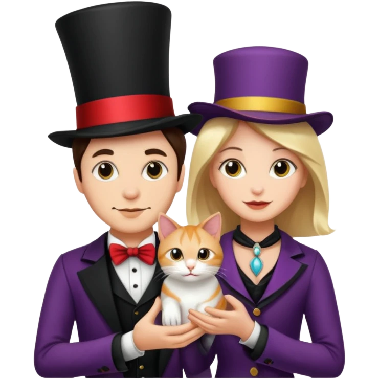 magician couple and their pet cat emoji