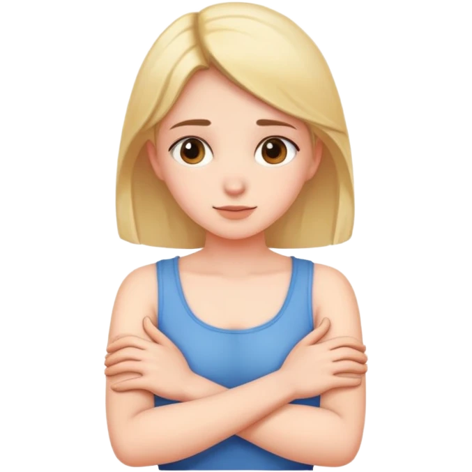 girl with arms crossed over chest with hands around her neck emoji